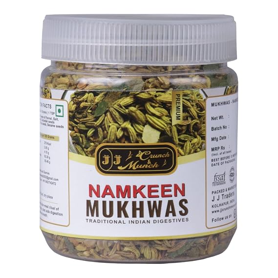J J Crunch N Munch Namkeen Mukhwas (100g) Premium Digestive Mouth Freshener with Roasted Fennel, Coriander Seeds & Sesame Seeds | Traditional Indian Salty Post-Meal Snack & Breath Freshener