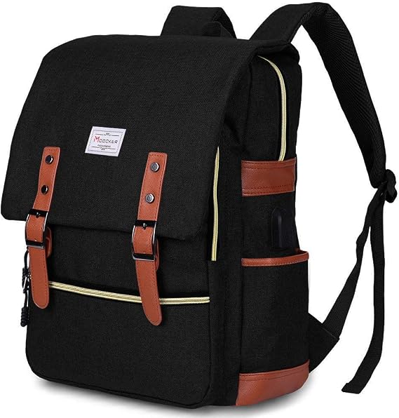 Modoker Vintage Canvas Backpack with USB Port, Fits 15.6 Inch Laptop | Eco-friendly canvas backpack with durable construction. Comfortable straps for travel, work, or daily use.