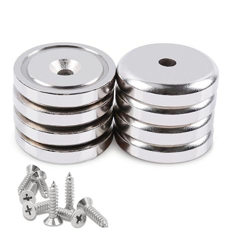 MAGXCENE Strong Neodymium Magnets, 25 LBS Round Base with Holes, 0.79" Countersunk Ring Magnets - Heavy Duty, Perfect for Wall Mounting, Kitchen, Office - 8 Pack