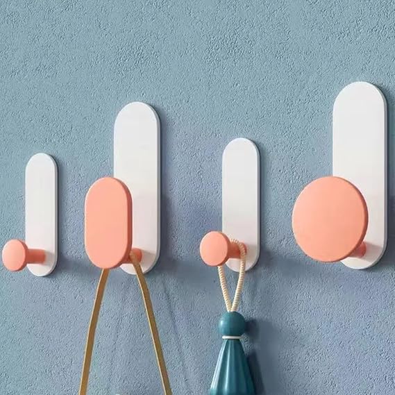 Multicolor Wall Mounted Coat Hooks, Decorative Entryway Wall Hooks, Strong Glue Key Wall Hanging Free Perforation Seamless Sticky Hang Coat Rack, Towel Hook (Pink