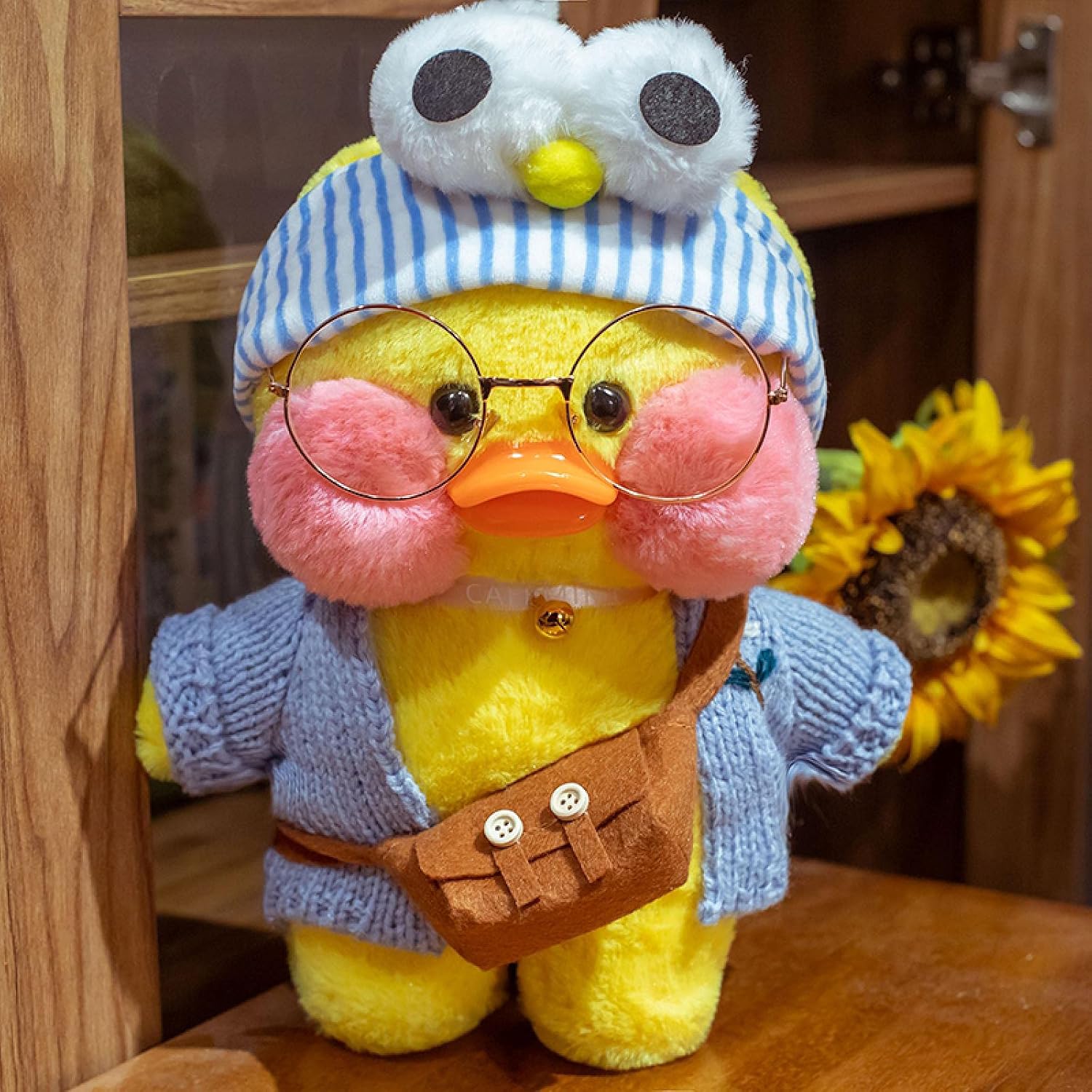 Kawaii 30cm Cute Lalafanfan Cafe Duck with Cloth Plush Toy Stuffed Animal Soft Doll Pillow Creative Birthday Gift for Children