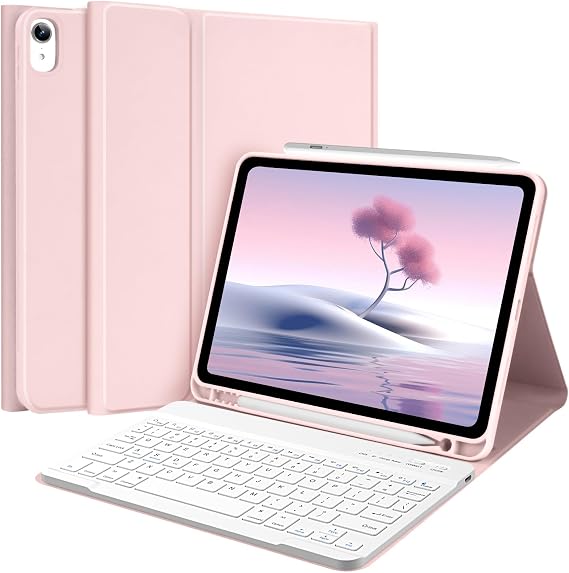 TQQ Keyboard Case for iPad Air 11-inch (M4 2026/M3 2025/M2 2024) & Air 4th/5th Gen, Magnetic Wireless Detachable Keyboard, Stand Folio Cover with Pencil Holder, Thin & Light (Pink)