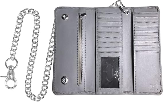 IBRO VINTAGE Motorcycle Chain Wallet for Men Premium Cowhide Leather, RFID Tri-Fold Biker Wallet with Heavy Duty Chain for Bikers Truckers & Hunters, Credit Card Money Organizer Long Wallet