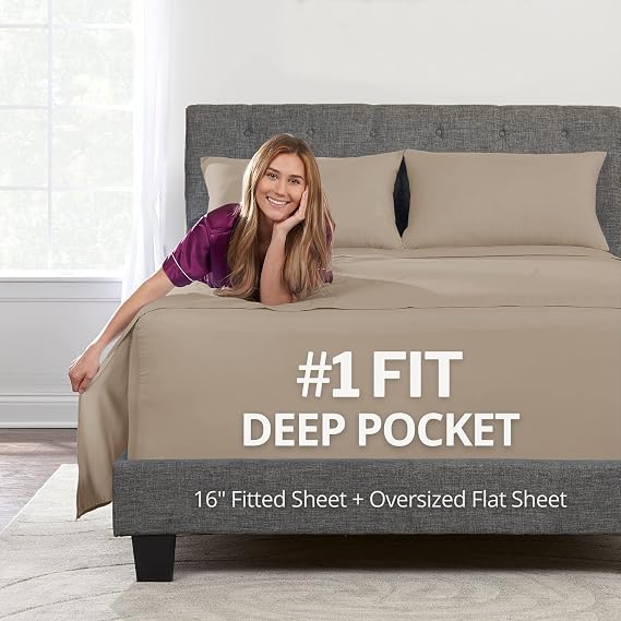 Deep Pocket 4 Piece Bed Sheets Set, 1 Fitted Sheets, 1 Large Flat Sheet, 1 Pillowcase + 1 Extra Fitted Sheet Fine Yarns