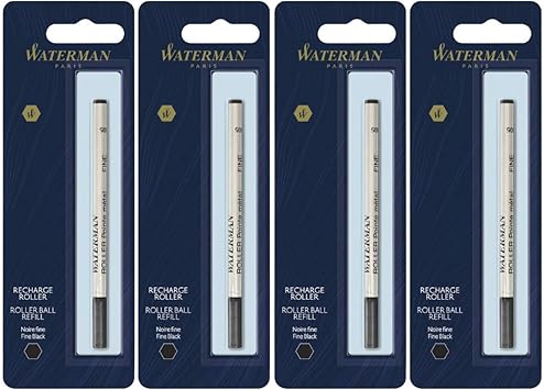 Waterman(R) Refill, Rollerball, Fine Point, 0.5 mm, Black (4-Pack)