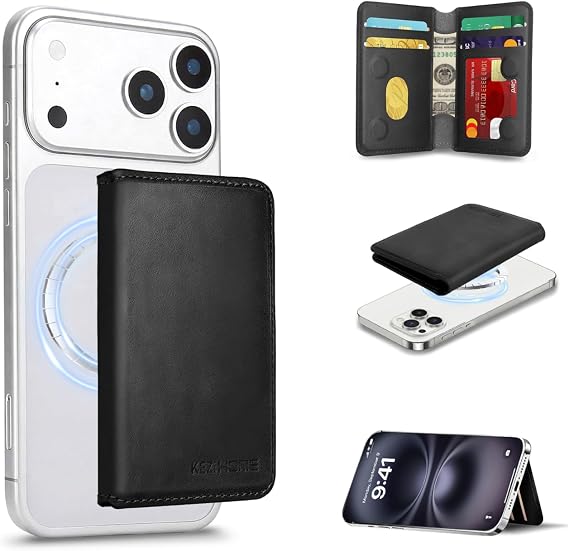 KEZiHOME for MagSafe Wallet with Stand, Genuine Leather 6 Card Holders