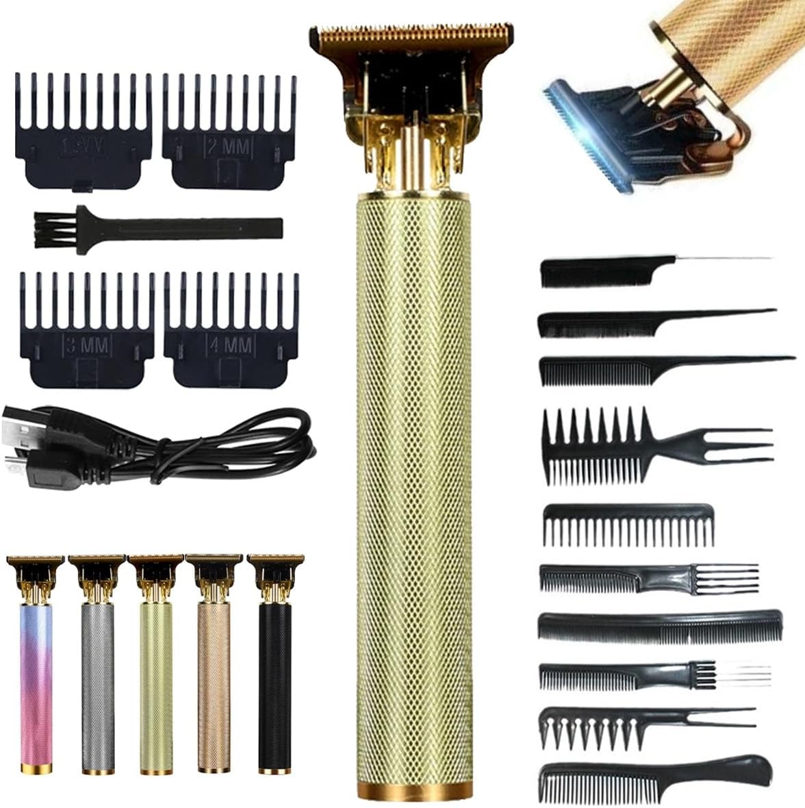 Cordless Zero Gapped Trimmer Hair Clipper, Professional Hair Clippers for Men T Blade, Rechargeable Beard Trimmer Shaver Hair Cutting Kit with Comb Tool Set, Haircut Kit Edgers Clippers
