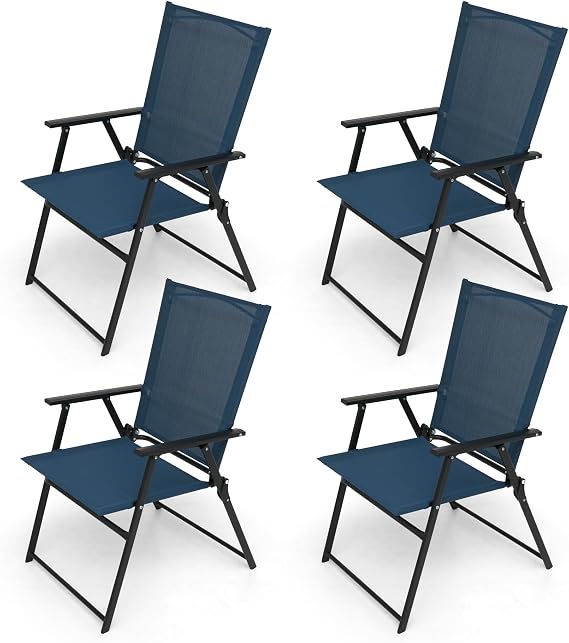 Navy Blue Patio Folding Chairs Set of 4, Outdoor Portable Foldable Chairs