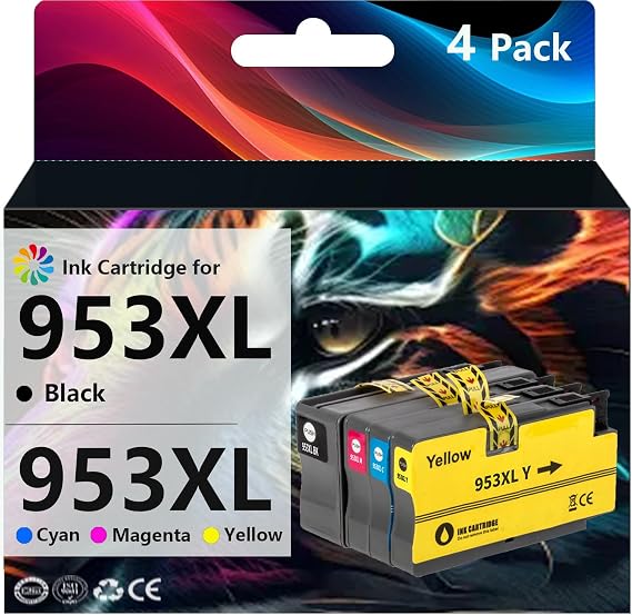 953XL Ink Cartridges Compatible for HP 953XL Ink Cartridge Compatible for HP OfficeJet Pro 7720 7730 7740 8210 8216 8218 Printers (1Black, 1Cyan, 1Magenta, 1Yellow)