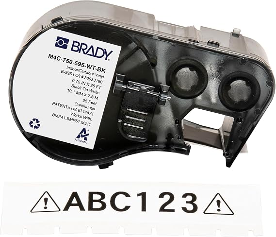 Brady Authentic (M4C-750-595-WT-BK) All-Weather Vinyl Labels 0.75 in W x 25ft Black on White. for use with BMP41, BMP51, M410, M510, and M511 Label Printers.