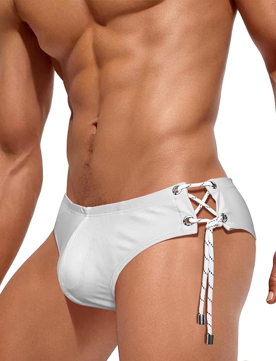 AIEOE Men Low Rise Swim Briefs Quick Dry Athletic Swimsuit Bikini Pouch Swimwear Side Lace Up