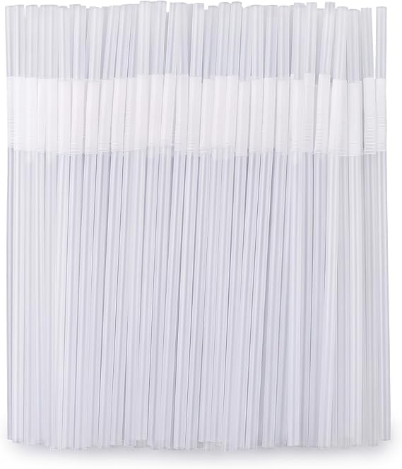 100 Pcs Individually Paper-Wrapped Clear Plastic Straws, 10.2'' Long, 0.23'' Diameter Disposable Drinking Straws, Perfect for tall cups or tumblers.
