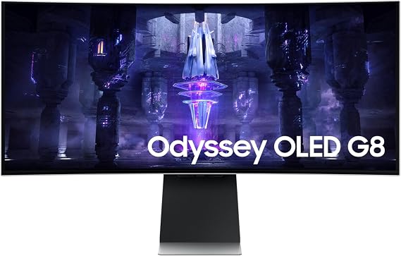 Samsung Odyssey OLED G8 (G85SB) 34-Inch Curved UltraWide Gaming Monitor, 175Hz, 0.1ms, UWQHD, VESA DisplayHDR True Black 400, Smart TV Apps, HDMI 2.1, Silver (LS34BG850SUXXU)