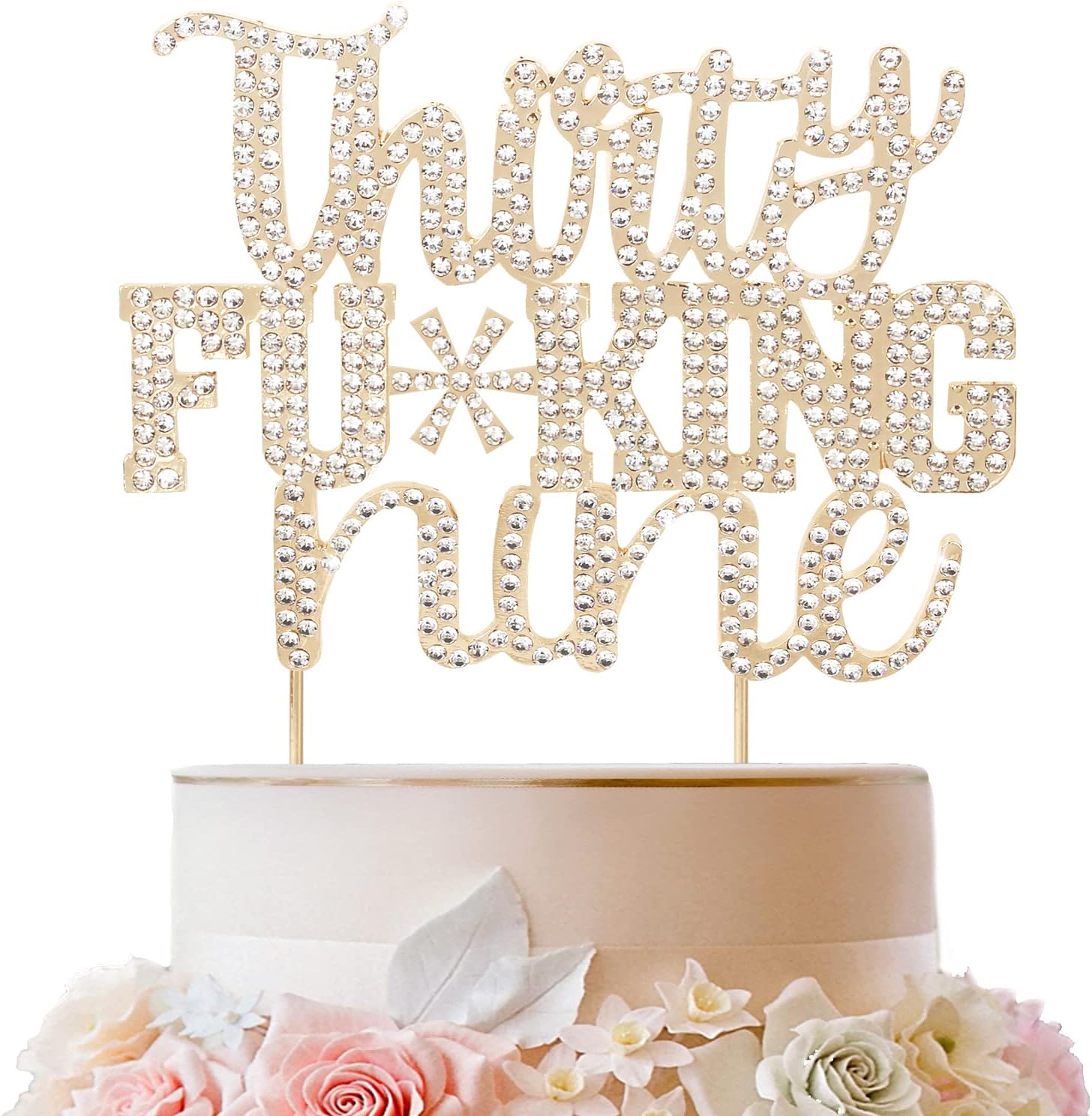 LINGTEER Happy 39th Birthday Funny Gold Rhinestone Cake Topper - Cheers to 39 Years Old Birthday Party,Thirty-Nine Cake Centerpieces Topper Decorations Gift Sign