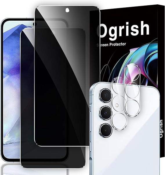 2+2 Pack Privacy Tempered Glass Screen Protector for Samsung Galaxy A55 5G - and 2 Pack Camera Lens Protector - Anti-Fingerprint,Shatter Proof,(Anti-spy)