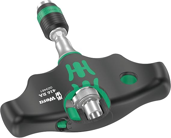 Wera 05023461001 416 RA T-Handle bitholding Screwdriver with Ratchet Function and Rapidaptor Quick-Release Chuck, 1/4", 45 mm