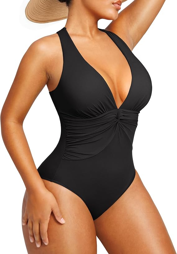 SHAPELLX One Piece Swimsuit for Women Tummy Control V Neck Bathing Suit
