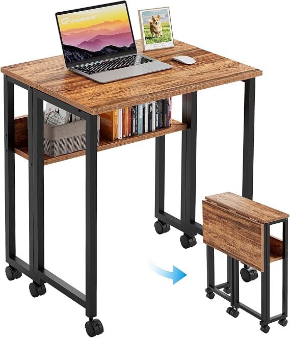 GreenForest Folding Desk with Wheels, 24.8" Rolling Table for Small Spaces