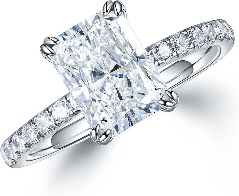MOOSEA Radiant Cut Moissanite Engagement Rings for Women, Anniversary Ring