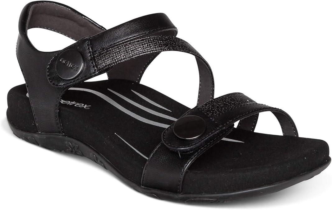 Aetrex Women's Jess Orthopedic Adjustable Quarter Strap Sandals - Comfort Memory Foam Fashion Flat Womens Sandals with Arch Support | Comfort Sandals