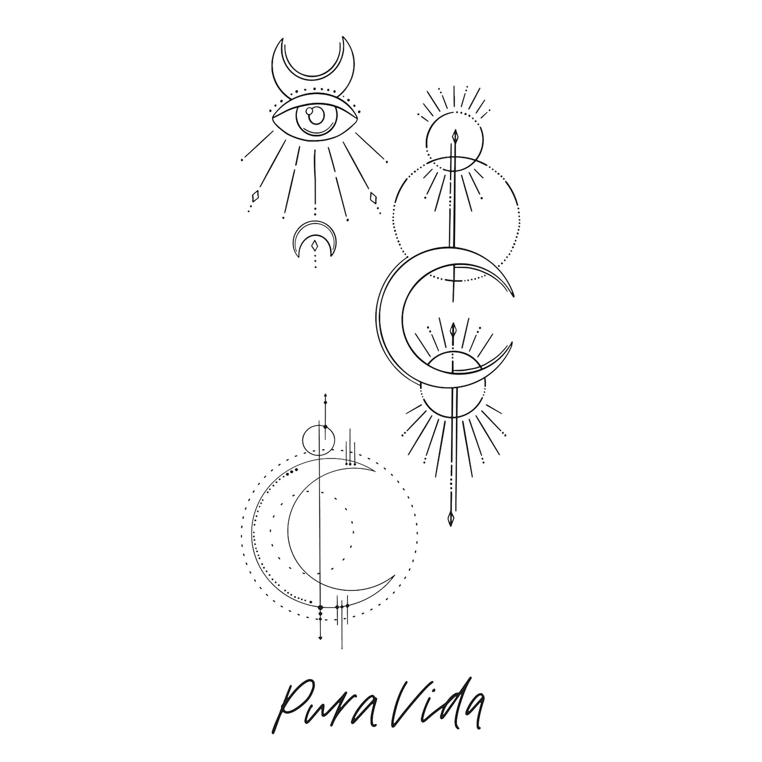 Pura Vida Cosmic Temporary Tattoo Set - Instructions Included - Pack of 3