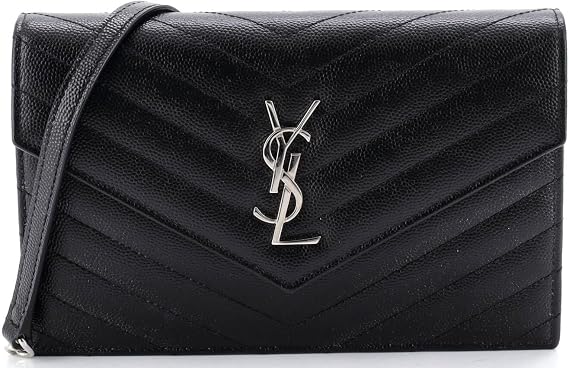 Saint Laurent, Pre-Loved Classic Monogram Wallet on Chain Matelasse Chevron Leather Small, Black
