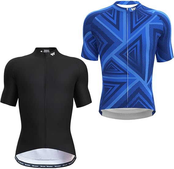 Wulibike Men's Cycling Jerseys Short Sleeve Bike Biking Shirts Black+Blue Size L