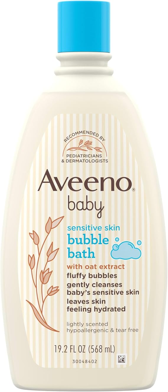 Aveeno Baby Sensitive Skin Bubble Bath with Oat Extract, 19.2 fl oz | Gently Cleanse & Leaves Skin Feeling Hydrated, Tear-Free Formula, Hypoallergenic, No Added Parabens, Phthalates, Soaps & Dyes