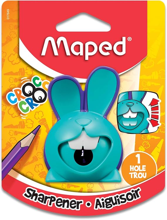 Maped Croc Innovation 1 Delikli Kalemtıraş - Hareket halindeyken bileme - Verimli, Keskin Kaplama - Eşsiz Tavşan Tasarımı - Çeşitli Renkler | Verimli keskin kaplama - Taşınabilir Seyahat Boyutu - Çocuklar için Eğlenceli Okul Malzemeleri - Kompakt Kırtasiye Aracı