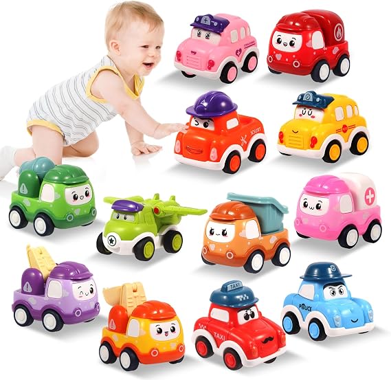 12 Pcs Pull Back Cars Set Toys for 1 2 3 Year Toddlers, Construction Vehicle Racing Car Set, Baby Toys for 1-3 Year Old Boy, Small Cars for Kids,1st Birthday Gift for 1 2 Year Old Boys