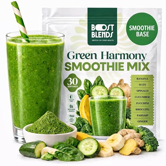 Green Smoothie Powder with Super Greens & Detox Greens Freeze Dried Fruit & Greens Blend, Smoothie Base for Blending, No Added Sugar, Vegan, 30 Servings | Boost Blends