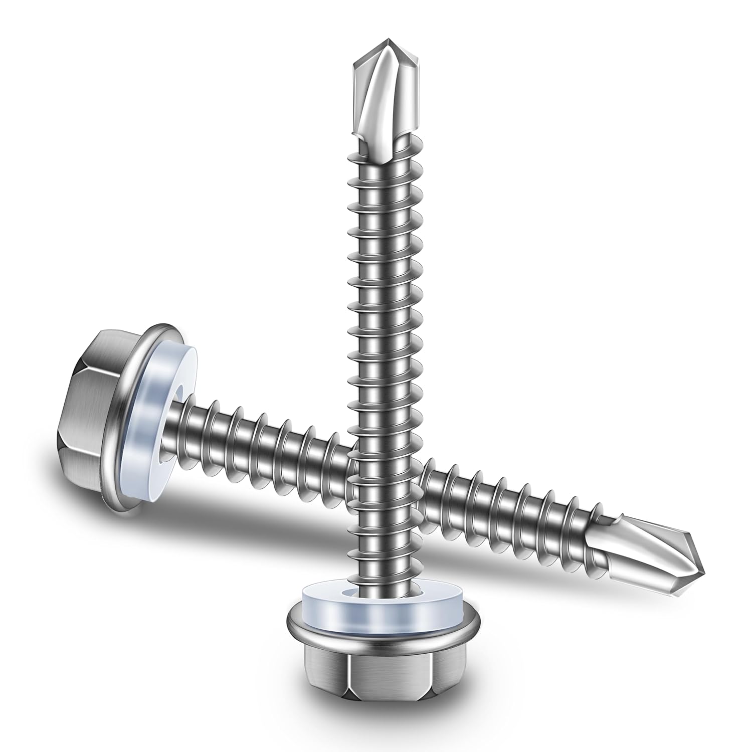 Self Tapping Screws for Metal, 50Pcs #10 x 1-12 Sheet Metal Screws, 410 Stainless Steel Hex Head Self Drilling Screws for Metal Plastic Wood, High-Strength Quick Self-Tapping Screws by Marysino