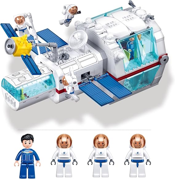 City Space Station Building Set, Space Rocket Science Lab Building Kit with 4 Astronaut Minifigures, STEM Gift Toys for Boys 6-12, Compatible with Lego Space Shuttle, 502 PCS