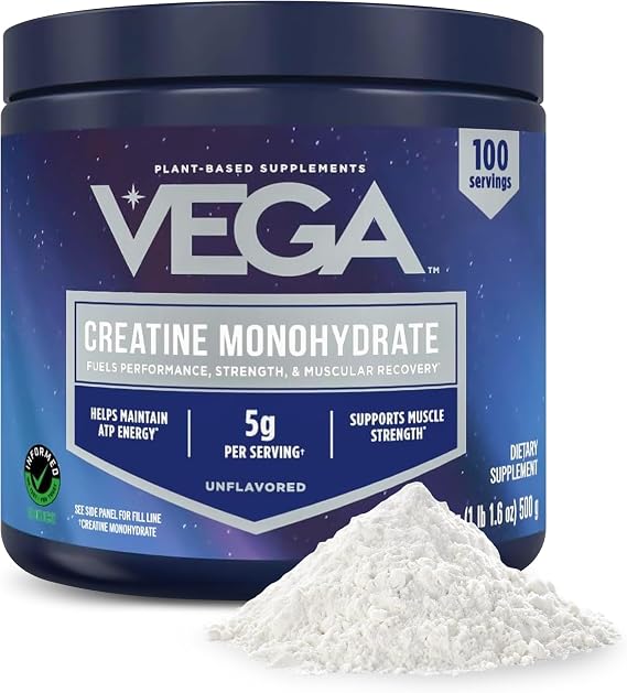 Vega Micronized Creatine Monohydrate Powder, Unflavored 5g Pure Vegan Creatine for Men & Women, Strength, Performance & Muscle Growth, 100 Servings (17.6 oz)