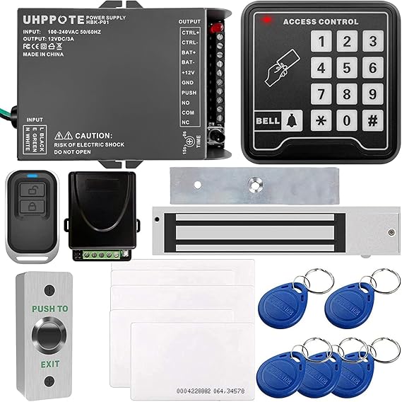 UHPPOTE Access Control Keypad 600Lbs Electromagnetic Door Lock Kit System | with Fail Safe Lock, Remote Control, Exit Button, 12V Power Supply