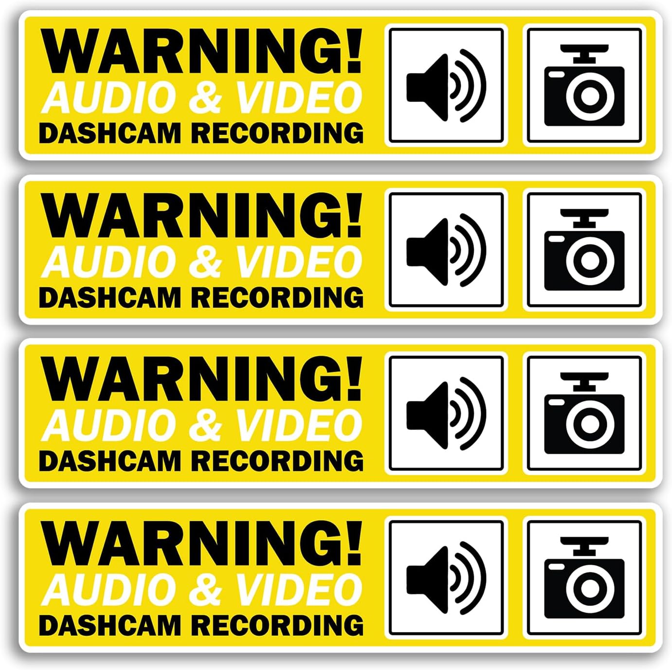 4 x Dashcam Recording Vinyl Stickers - Audio & Video Camera Warning Notice Car Accessories Vehicle Labels Sticker - Size 150mm x 35mm #81680