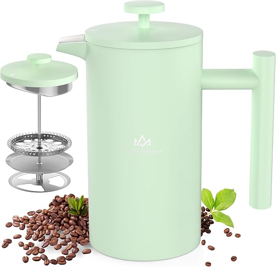 French Press Coffee Maker, 12OZ Double Wall Vacuum Insulated 304 Stainless Steel for Home, Camping and Office
