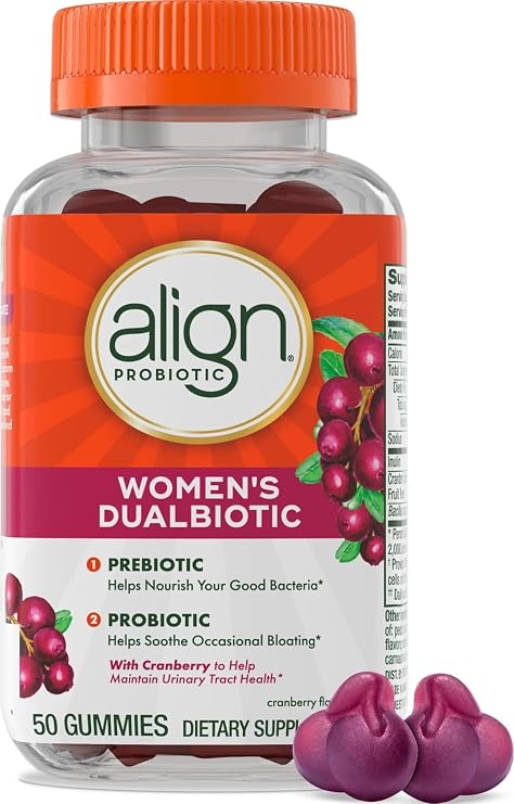 Align Probiotic, Women's Dualbiotic, Womens Probiotic Gummies, Prebiotics and Probiotics for Women, with Cranberry for Urinary Tract Health*, Cranberry Flavor, 50 Gummies