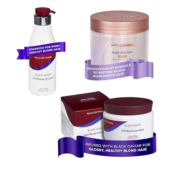 Mon Platin Black Caviar Blonde Shampoo & Mask, HYLOREN Smoother Hair Shampoo with Hyaluronic Acid - Intensive Moisturizing, Anti-Frizz, SLS/SLES Free for Blonde & Color-Treated Hair