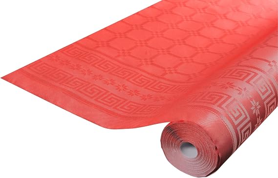 Pro Nappe 83 Disposable Tablecloths Damask-Pattern Paper Roll 25x1.18m Red
