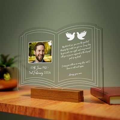 EGD Custom Memorial Acrylic Plaque with Photo | Personalized Remembrance Gift with Religious Icon, Text & Date | Sympathy Gifts for Loss of Loved One | In Loving Memory Display