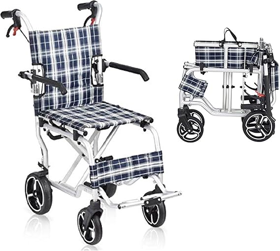 HEALTHLINE Transport Wheelchair Lightweight Foldable Aluminum 19" W/Flip up Legrest and Carrying Bag (only 18 lbs)