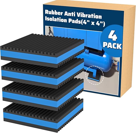 4 Pack Rubber Anti Vibration Pads 6" X 6" X 7/8", Heavy Duty EVA Vibration Isolation Pads for Compressos, Conditioner, Treadmill, Washing Machine, Dryer, Rubber Isolation Pads