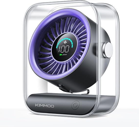 KIMMOO Rechargeable USB Desk Fan, Quiet Table Fan with Turbo Airflow, 100 Speeds, Digital Display, 90 Rotating, Small Battery Desktop Fans for Bedroom Home Office Travel, Purple