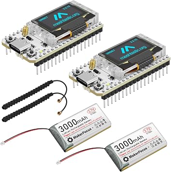 2 Pack ESP32 LoRa V3 Development Board + 3000mAh Battery Set, Integrated WiFi Bluetooth SX1262 CP2102 0.96-inch OLED Display Type C for Meshtastic LoRaWAN Arduino IoT Intelligent Scene