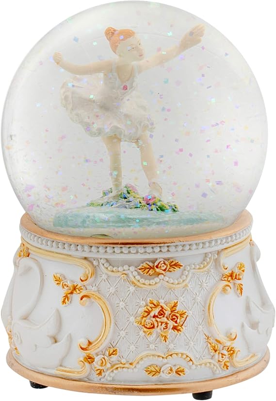 Elanze Designs Gold and White Swan Ballerina 100MM Sturdy Wind Up Musical Glitter Water Snow Globe Tabletop Dresser Nightstand Figurine Decoration Plays Tune Swan Lake