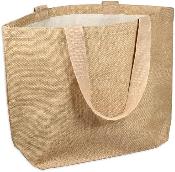 Jute Burlap Beach Tote Bags Eco-Friendly Shopping Totes w/Cotton Lining (1, Medium (20" x 14" x 6"))