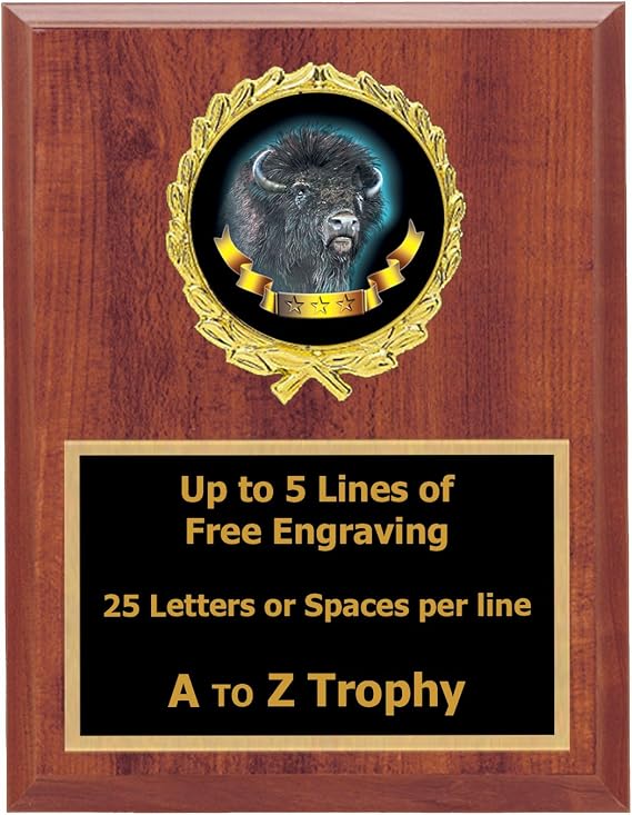 Trophies Buffalo Plaque Awards 6x8 Wood Mascot Trophy School Sports Free Engraving