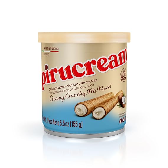 Pirucream Wafer Rolls Delicious Crispy Coconut Creme Rolled Wafers Bites Filled Italian Snack Sticks Coco Roll for Screen Time Relaxing Coffee Cookie Ice Cream Snacking Break (155 Gr/ 5.46 Oz each one - 1 Pack Tin)