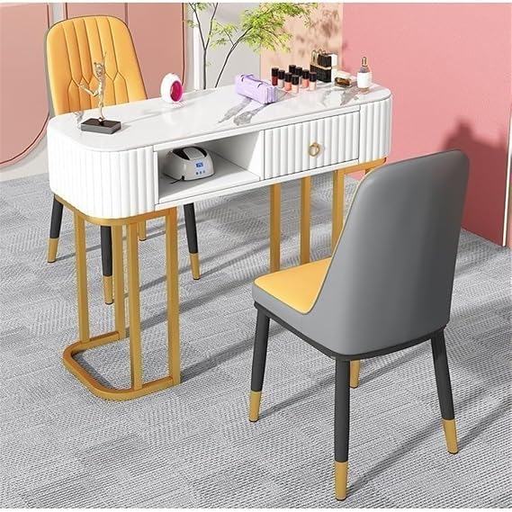 Manicure Table, Marbling Texture Nail Desk with Storage Drawers, Nail Desk Workstation, Marble Top Manicure Table Nail Salon Desk for Manicure Store, Home, Spa(Color:White,Size:31.5in)